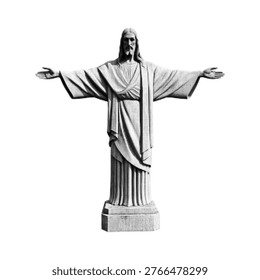 Christ the Redeemer statue, Rio de Janeiro landmark. Black vector illustration of famous monument, religion, travel destination and cultural symbol.