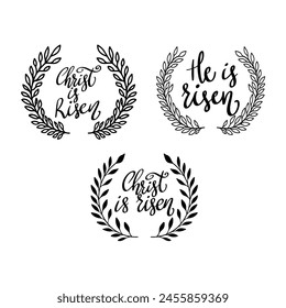 Christ is risen. Lettering phrase with wreath isolated on white background