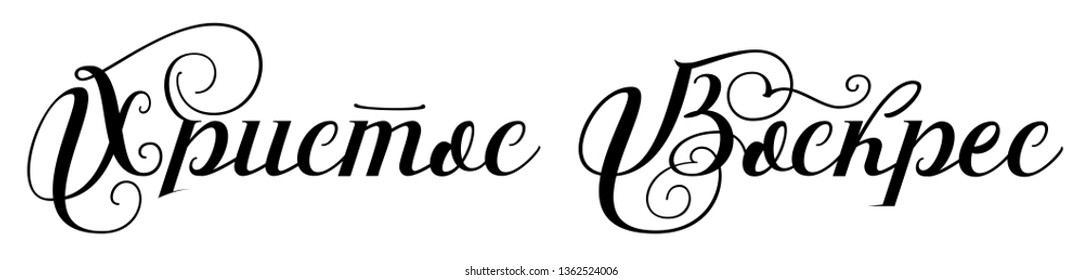 Christ is risen Russian traditional Orthodox Easter greeting lettering text. Vector type illustration