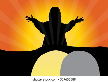 Christ is Risen -silhouette of Jesus Christ resurrected- Vector illustration  