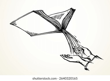 Christ show sky spray pour fresh stream paper read text space line drawn sketch art Old male arm ask author teach holy soul eat word food magic heaven life tale story man boy bless help hope icon sign