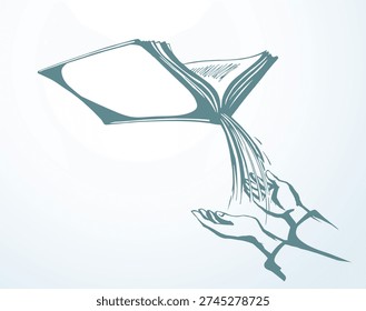 Christ show sky spray pour fresh stream paper read text space line drawn sketch art. Old male arm ask author teach holy soul eat word food magic heaven life tale story man boy bless help hope icon sign