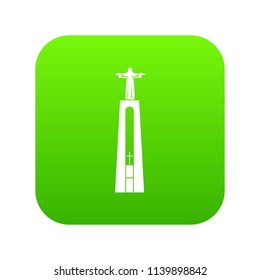Christ statue icon green vector isolated on white background