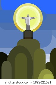 Christ statue on the mountain. flat style vector image stock