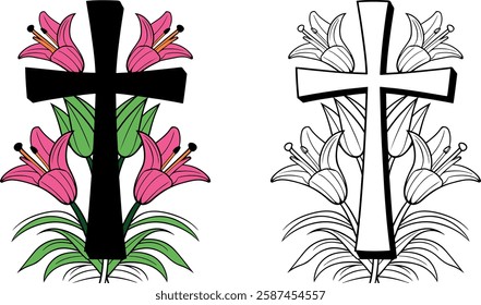 Christanity floral bouquet spring vector art illustration