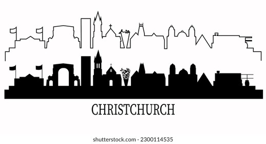 Christchurch city skyline outline silhouette