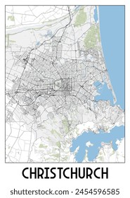 Christchurch, New Zealand map poster art