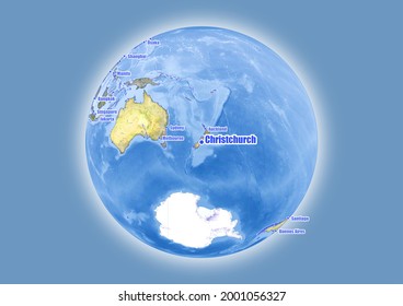 クリスチャーチ ニュージーランドはベクターグローブの地図に写っている この地図は 世界中のクリスチャーチ ニュージーランド の位置を示している のベクター画像素材 ロイヤリティフリー