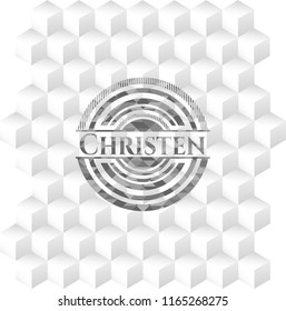 Christen realistic grey emblem with cube white background