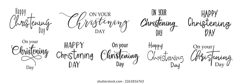 Christening day. Christian, religious churh vector design. Typography inscription for invitation card, poster, banner, t-shirt. Christening day illustration. Hand drawn modern calligraphy text.