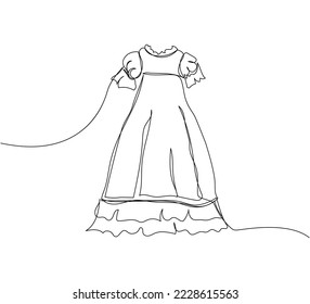 Cristalización de la vestimenta de una línea de arte. Dibujo continuo de la línea de niños, niños, juegos, niños, niñas, ropa, vestido, niños, armario, vestido, celebración, festividad, ropa de bautizo, vestido, bonnet.