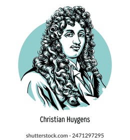 Christiaan Huygens was a Dutch mechanic, physicist, mathematician, astronomer and inventor. Hand drawn vector illustration