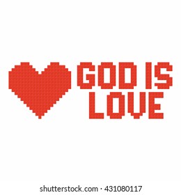 Christian art. Colorful interlocking plastic bricks, plastic construction. God is love.