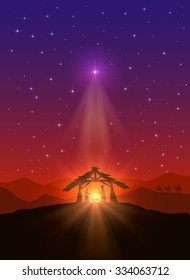 Christian background with Christmas star, birth of Jesus and three wise men, illustration. - Shutterstock ID 334063712