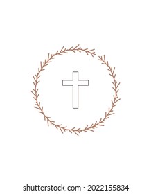 Christian banner, greeting card from 1 John 4:9, religious illustration with a crown and a cross, isolated element, Christian decoration, Home wall decor, Minimalist Print, vector illustration