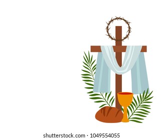 Christian banner "Holy Week" with a collection of icons about Jesus Christ. The concept of Easter and Palm Sunday. flat vector illustration