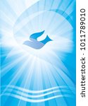 Christian baptism concept with dove and waves of water. Religious sign	