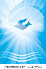 Christian baptism concept with dove and waves of water. Religious sign	