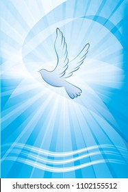 Christian baptism symbol with dove and waves of water. Religious sign	
