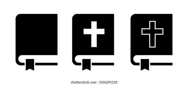 Christian bible book icons collection. Bible symbol in flat style. Holy book with religion cross. Isolated vector illustration.