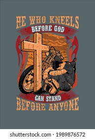 Christian Biker Cross Kneel God Mototrcycle Prayer design vector illustration for use in design and print poster canvas