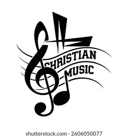 Christian Black and White Music Treble Clef Illustration Graphic Design with Cross Shape, and Musical Notes