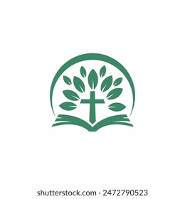 Christian book and leaf logo abstract line art vector