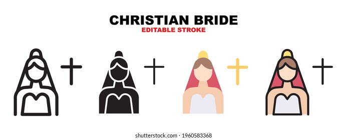 Christian Bride icon set with different styles. Icons designed in filled, outline, flat, glyph and line colored. Editable stroke and pixel perfect. Can be used for web, mobile, ui and more.