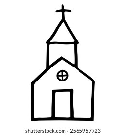 Christian building church catholic doodle hand drawn. Vector illustration