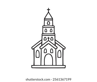 Christian building church doodle hand drawn icon. Outline drawing Christian building church line clipart symbol. Vector illustration