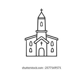 Christian building church doodle hand drawn icon. Outline drawing Christian building church line clipart symbol. Vector illustration