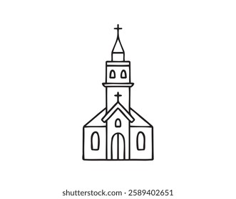 Christian building church doodle hand drawn icon. Outline drawing Christian building church line clipart symbol. Vector illustration