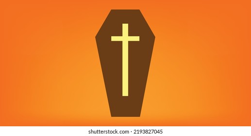 christian casket brown coffin with yellow cross vampire house coffin with orange background halloween icon