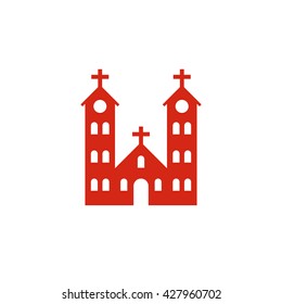 Christian cathedral church. Vector icon red