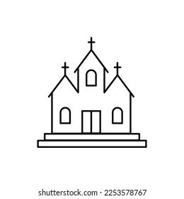 christlich-katholische Kirche oder Klosterbau Schild Schwarze dünne Linie Symbol. Vektorgrafik der Religionsarchitektur