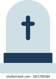 Christian cemetery bury burial grave Headstone, tombstone or gravestone with cross for the dead flat vector icon for games and websites