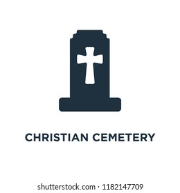 Christian Cemetery icon. Black filled vector illustration. Christian Cemetery symbol on white background. Can be used in web and mobile.