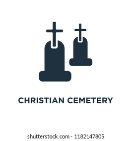 Christian Cemetery icon. Black filled vector illustration. Christian Cemetery symbol on white background. Can be used in web and mobile.