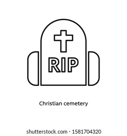 Christian cemetery icon vector illustration black linear on white background