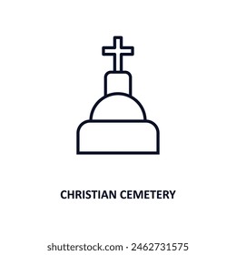 christian cemetery outline icon.  Thin line icon from buildings collection. Editable vector isolated on white background