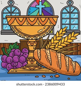 Christian Chalice and Bread of Life Colored 