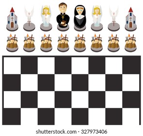 Christian chess pieces on a white background. Vector illustration