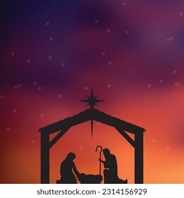 Un fondo cristiano de Navidad con la natividad en la noche y espacio para añadir texto.