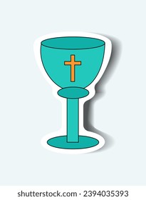 Christian Christmas element of set in sticker design. This colorful sticker feature festive glass of wine in a Christian-themed design. Vector illustration.