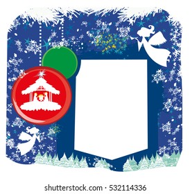 Christian Christmas nativity scene of baby Jesus in transparent ball hanging on abstract background
