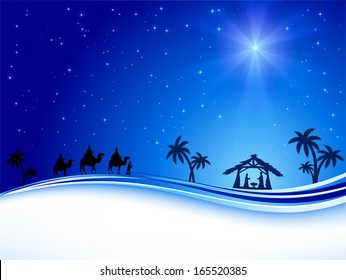 Christian Christmas night with shining star, illustration.