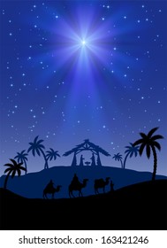 Christian Christmas Scene Shining Star Illustration Stock Vector ...