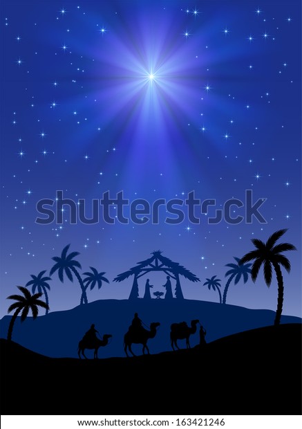 Christian Christmas Scene Shining Star Illustration Stock Vector ...