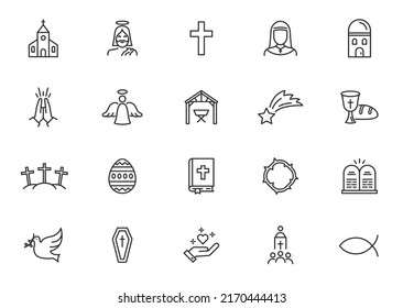 Christian church bible faith line icon. Religion pray christian church catholic jesus design illustration. - Shutterstock ID 2170444413