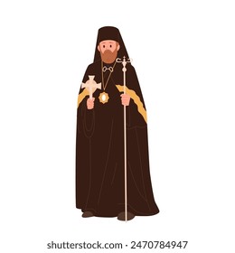 Christian church bishop, pope, pastor or vicar isolated cartoon character vector illustration